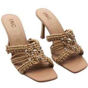 Inc Womens Black Comfort Ruched Birana Square Toe Stiletto Slip on Heeled Sandal